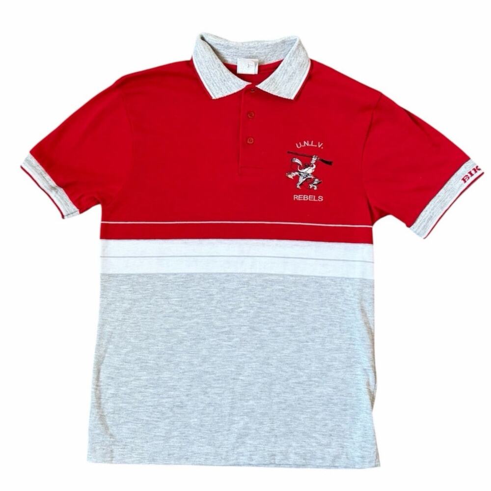 VTG Bike Women's UNLV Rebels Red Gray Striped Polo Sz S